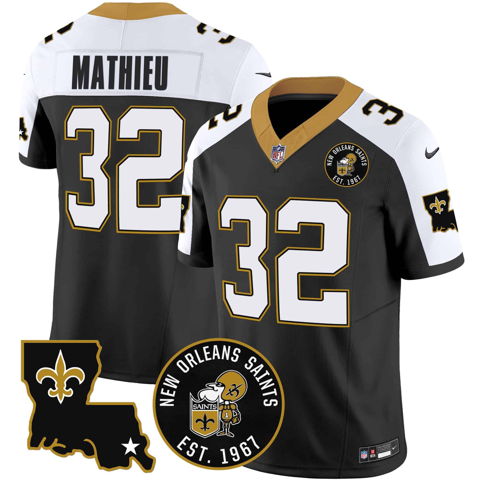 Men New Orleans Saints 32 Mathieu Black 2024 Nike 1967 Patch Vapor Limited NFL Jersey